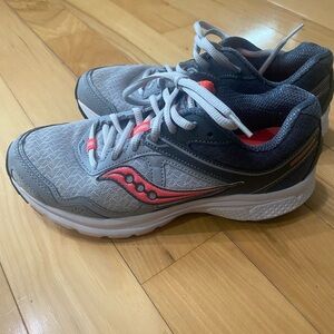 Saucony Gray and Coral Athletic Sneakers